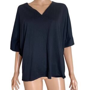 Natori top blouse T-shirt boxy black V-neck short sleeve SZ XL basic layering